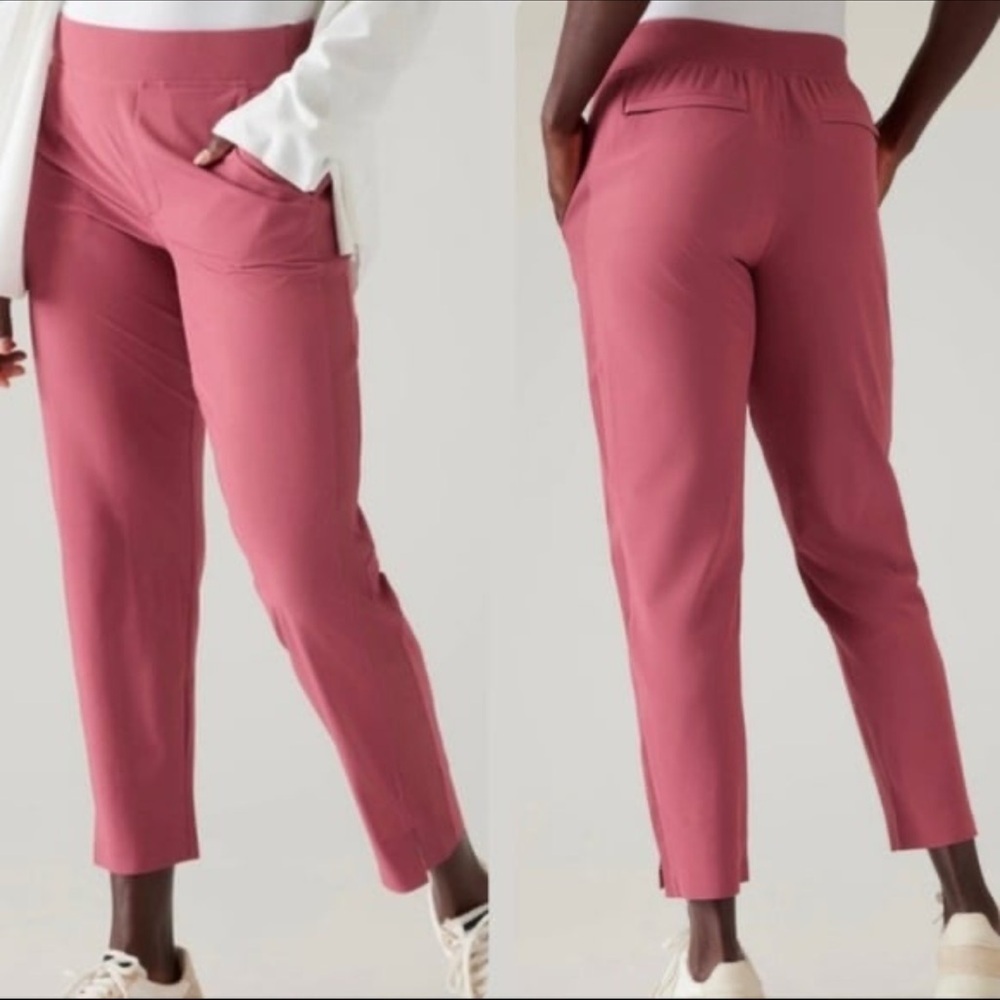 Athleta Brooklyn Ankle Pant Size 4 Berry Rose Pink Knit Panels Slim Leg Jogger N